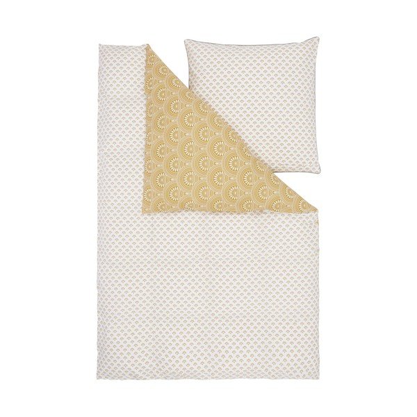 Biancheria da letto gialla e bianca in cotone biologico 200x135 cm Tiara - Westwing Collection-image-2