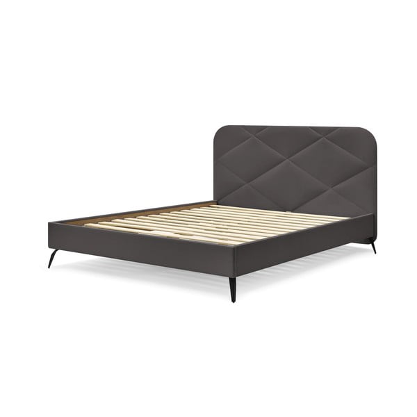 Letto matrimoniale in grigio scuro imbottito con rete inclusa 140x190 cm Prune – Bobochic Paris-image-4