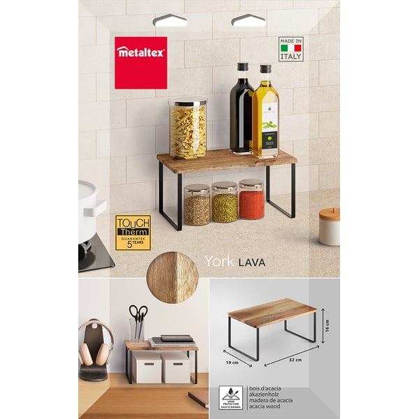 Ripiano aggiuntivo nero opaco/di colore naturale in legno 32x19 cm York – Metaltex-image-3