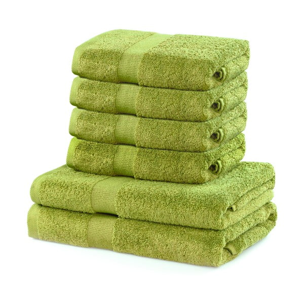Set di 2 asciugamani in cotone verde lime e 4 asciugamani Marina - DecoKing