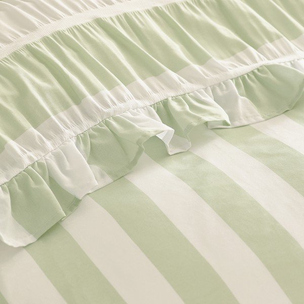 Set copripiumino e federa verde per letto singolo 135x200 cm Seersucker Frill Stripe – Catherine Lansfield-image-3