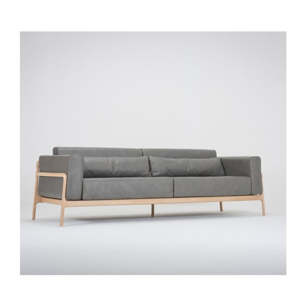 Divano in pelle di bufalo grigio scuro con struttura in rovere massiccio , 240 cm Fawn - Gazzda-image-3