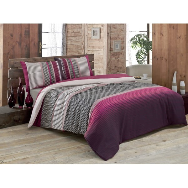 Lenzuola e lenzuolo bordeaux per letto matrimoniale Lotus, 200 x 220 cm - Mijolnir