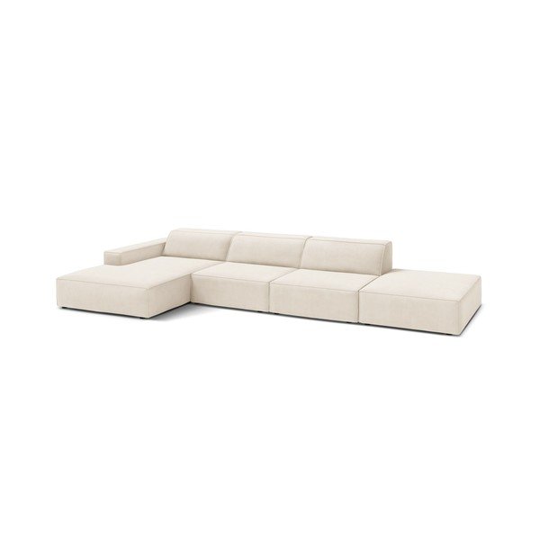 Divano angolare componibile color crema (con penisola a sinistra/con chaise lounge) con rivestimento in velluto Jodie – Micadoni -image-2