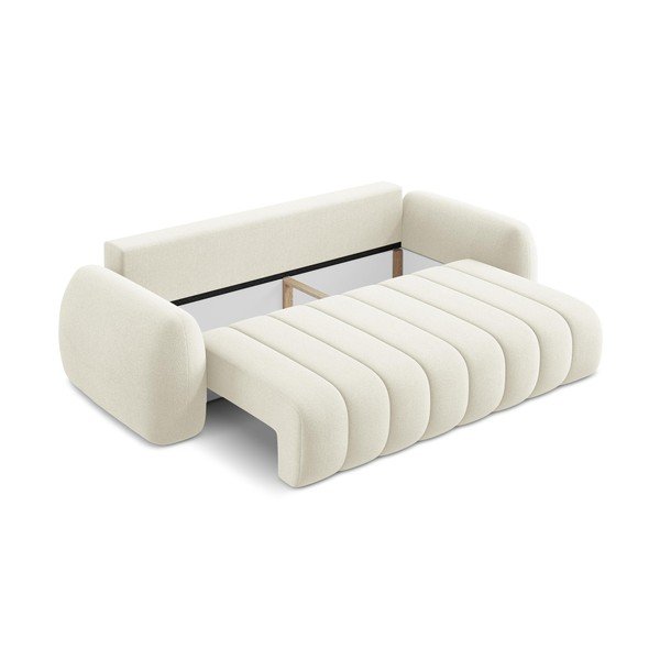 Divano beige allungabile/con contenitore con rivestimento in bouclé 266 cm Pele – Makamii-image-3