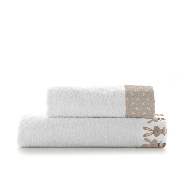 Set di asciugamani e teli da bagno in cotone bianco 2 pezzi 70x140 cm Rabbit family - Moshi Moshi