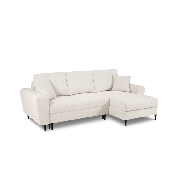 Divano angolare beige allungabile e con contenitore (con penisola a destra/con chaise lounge) con rivestimento in bouclé Kyoto – Cosmopolitan Design-image-1