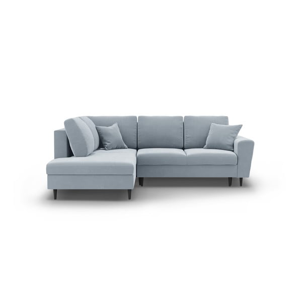 Divano angolare azzurro allungabile e con contenitore (con penisola a sinistra/a L) con rivestimento in velluto Kyoto – Cosmopolitan Design