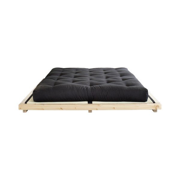 Letto matrimoniale in pino con materasso e tatami Dock Double Latex Natural Clear/Black, 160 x 200 cm - Karup Design