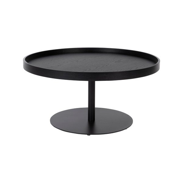 Tavolino da salotto rotondo nero con piano effetto rovere ø 70 cm Yuri L – White Label