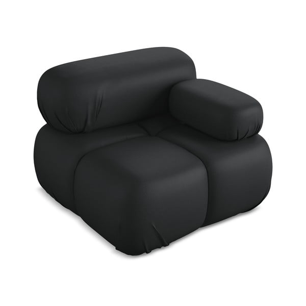 Parte divano componibile nero (con penisola a destra) con rivestimento in finta pelle Lokua – Makamii-image-2