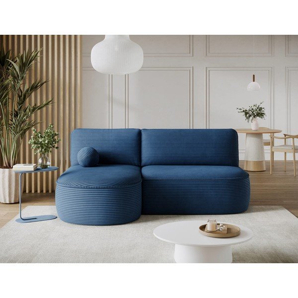 Divano angolare blu scuro allungabile/con contenitore (con penisola a sinistra/con chaise lounge) con rivestimento in velluto a coste Livosa – ELTAP-image-2