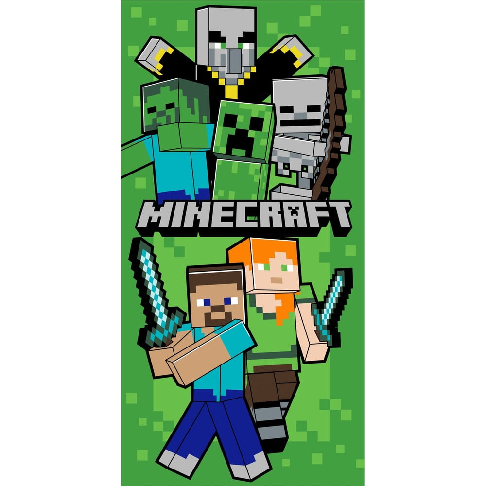 Asciugamano per bambini verde in cotone 70x140 cm Minecraft Let´s Survive – Jerry Fabrics | Asciugamani per bambini