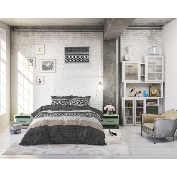 Lenzuolo singolo in cotone grigio Northern Stripe, 140 x 200/220 cm - Pure Cotton-image-4