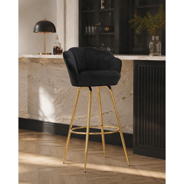 Sedia da bar nera/dorata in velluto con braccioli (altezza della seduta 90 cm) Vienna – Mauro Ferretti-image-1