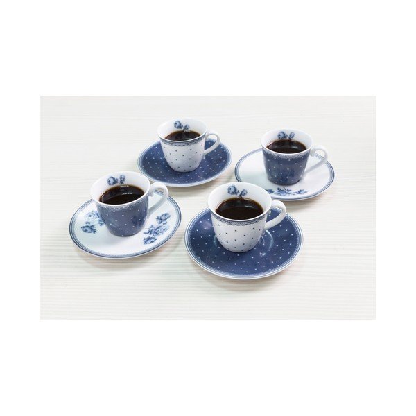 Sada 4 porcelánových hrnků na espresso s podšálky Creative Tops Vintage Indigo-image-3