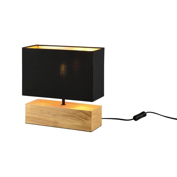 Lampada da tavolo nera/di colore naturale con paralume in tessuto (altezza totale 30 cm) Woody – Reality-image-1