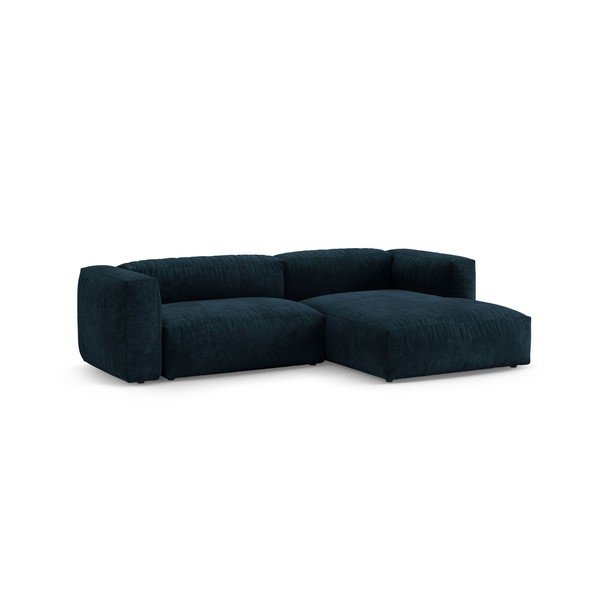 Divano angolare componibile blu scuro allungabile (con penisola a destra/con chaise lounge) con rivestimento in velluto – Micadoni -image-4