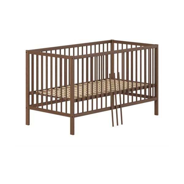 Lettino marrone in faggio massiccio con sponde rimovibili/con altezza regolabile 70x140 cm Dino – Vipack-image-2