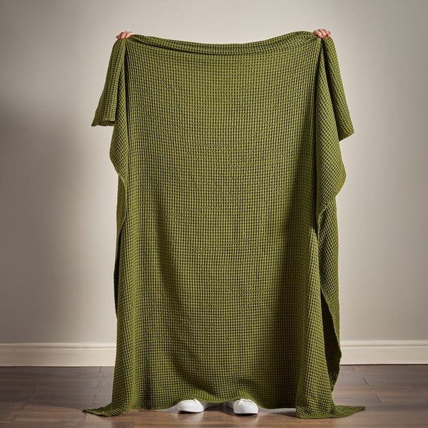 Coperta verde in cotone 150x200 cm Jaipur Chunky Waffle – Pineapple Elephant-image-2