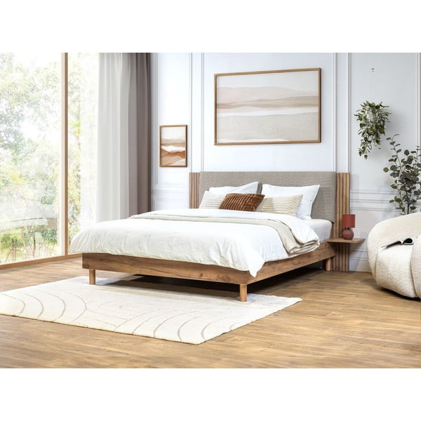 Letto matrimoniale in grigio chiaro con rete inclusa 140x190 cm Lior – Bobochic Paris-image-1