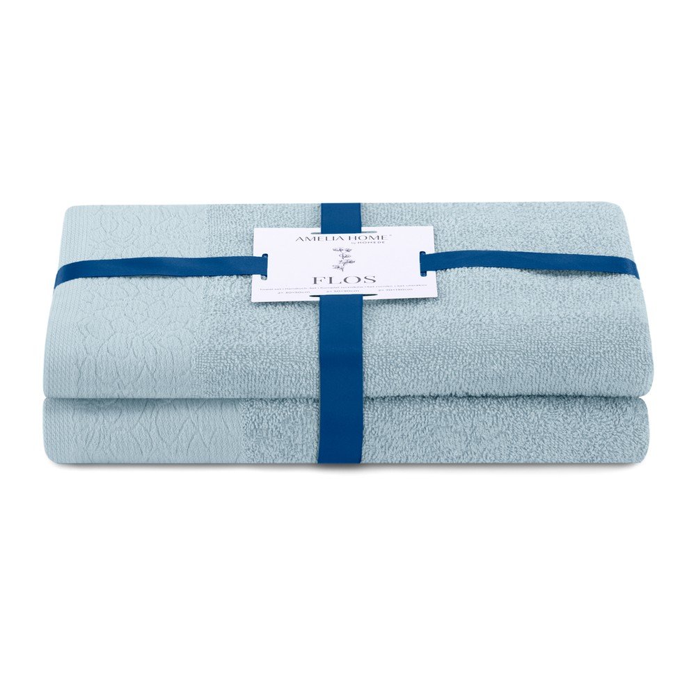 Set di asciugamani per viso e corpo tipo terry azzurri in cotone 2 pz Flos – Restilo | Asciugamani