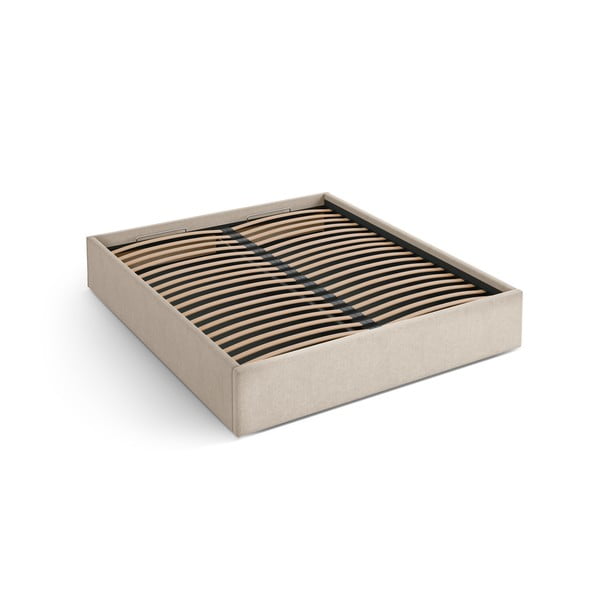 Letto matrimoniale imbottito marrone chiaro con contenitore/senza testiera con rete inclusa 160x200 cm Susan – Micadoni 