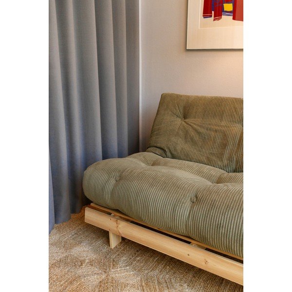 Poltrona stile futon verde allungabile con rivestimento in velluto a coste Roots – Karup-image-4