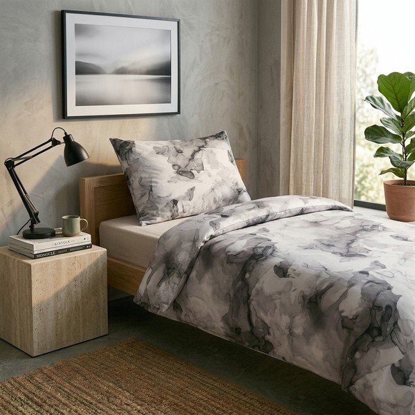 Set copripiumino e federa grigio in raso di cotone per letto singolo 140x200 cm Deluxe Minerals – My House-image-1
