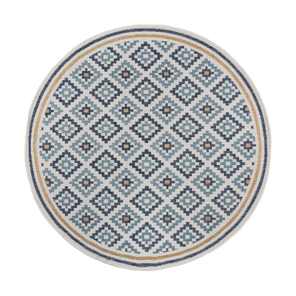 Tappeto da interno e esterno rotondo giallo e blu ø 160 cm Zia Trellis – Flair Rugs