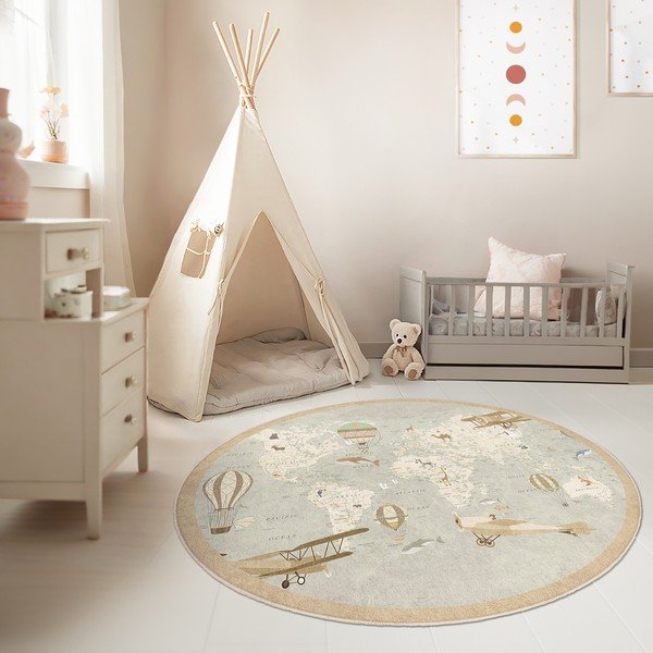 Tappeto da gioco per bambini lavabile ø150 cm Vintage World – Mila Home-image-4
