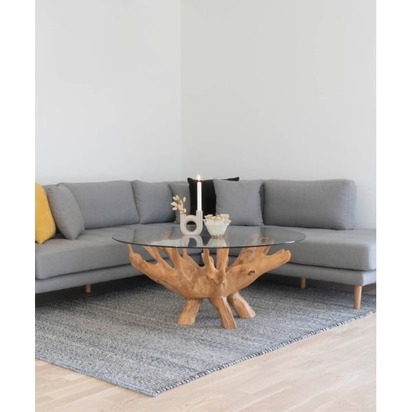 Tavolino rotondo in colore naturale con piano in vetro ø 110 cm Amazonas - House Nordic-image-1