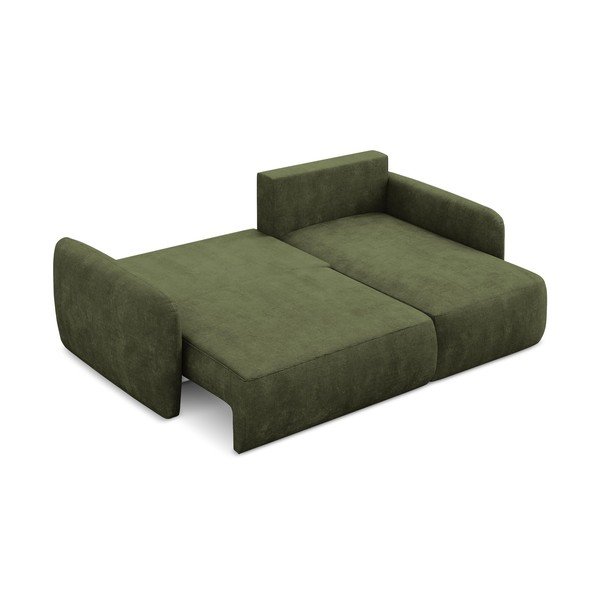 Divano angolare verde allungabile/con contenitore (con penisola a destra/con chaise lounge) con rivestimento in ciniglia Lilo – Makamii-image-4