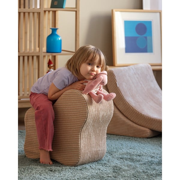 Pouf per bambini marrone chiaro con rivestimento in velluto a coste Cloud – Wigiwama-image-1