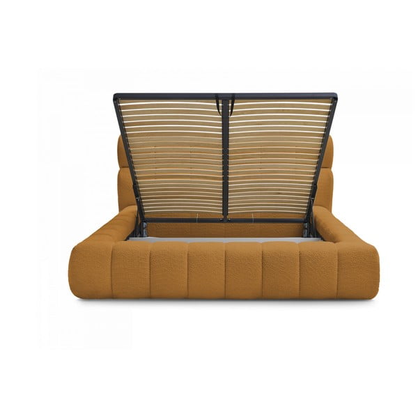 Letto matrimoniale imbottito color senape contenitore e rete inclusi 160x200 cm Mont Blanc - Bobochic Paris-image-3