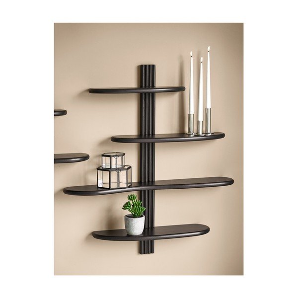 Mensola nera in rovere massiccio con ripiani multipli 80 cm Aliano – House Nordic-image-1