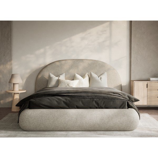 Letto matrimoniale imbottito beige con contenitore con rete inclusa 160x200 cm Maumere – Maison de Rêve-image-4