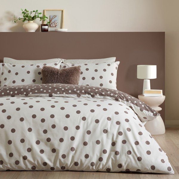 Set copripiumino e federa bianco/marrone scuro per letto singolo 135x200 cm Polka Dot – Catherine Lansfield-image-3