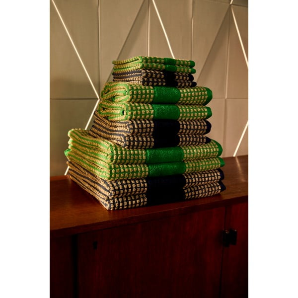 Asciugamano in cotone biologico verde e beige 70x140 cm Check - JUNA-image-4
