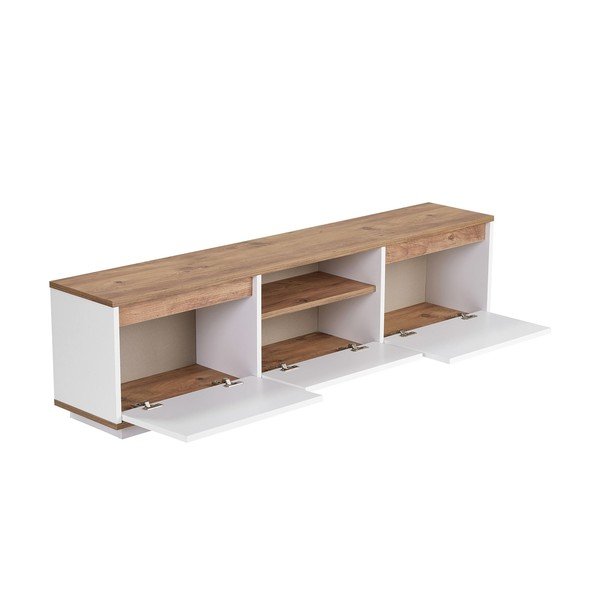 Mobile TV bianco/di colore naturale con effetto pino 160x42x30 cm Sentinel – Kalune Design-image-4