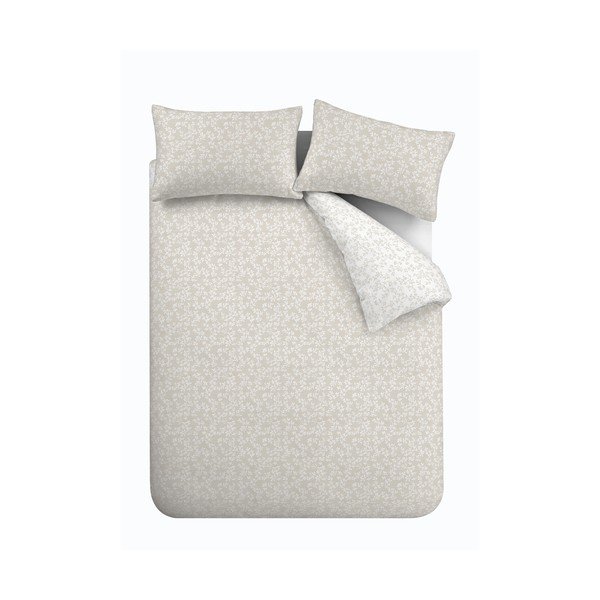 Set copripiumino e federa beige in percalle di cotone per letto matrimoniale/per letto esteso 3 pezzi 230x220 cm Shadow Leaves – Bianca