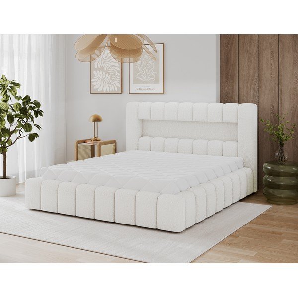 Letto matrimoniale imbottito color crema con contenitore con rete inclusa 180x200 cm Lamica – ELTAP-image-1