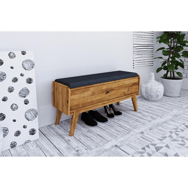 Panca portaoggetti in rovere con seduta blu Retro - The Beds-image-1