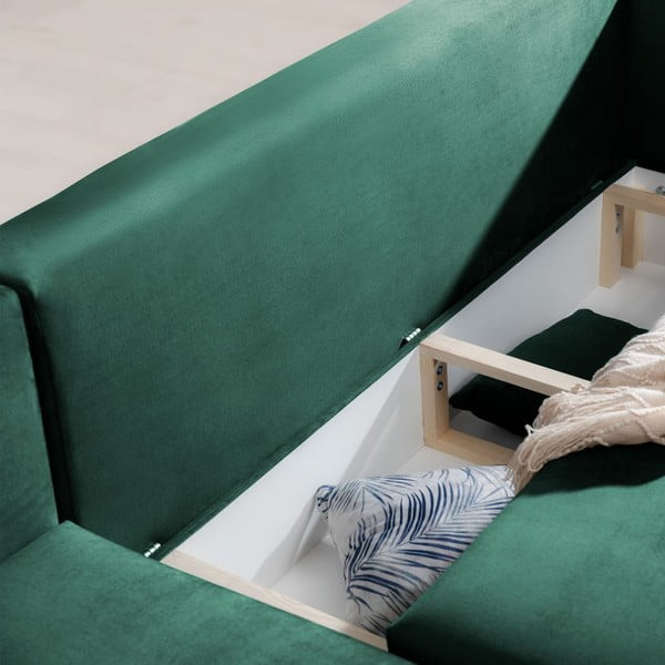 Divano angolare verde allungabile/con contenitore (con penisola a sinistra/con chaise lounge) e rivestimento in velluto Dalia – ELTAP-image-1