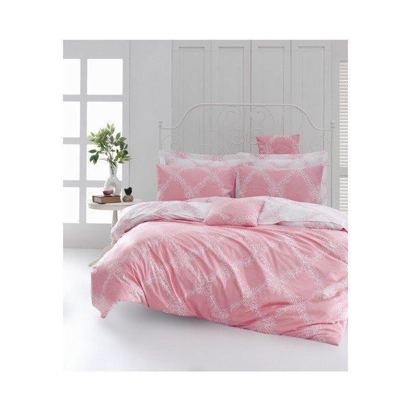 Lenzuola con lenzuolo per letto matrimoniale in cotone ranforce Nadine Pink, 200 x 220 cm - Mijolnir