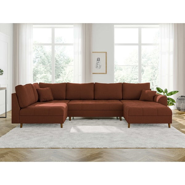 Divano angolare color mattone (con penisola a destra) con rivestimento in velluto a coste Ariella – Ropez-image-1