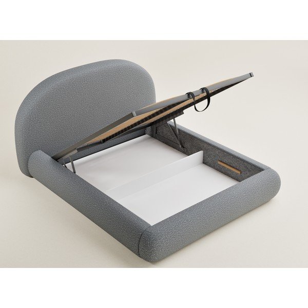 Letto matrimoniale imbottito grigio con contenitore con rete inclusa 160x200 cm Maumere – Maison de Rêve-image-3