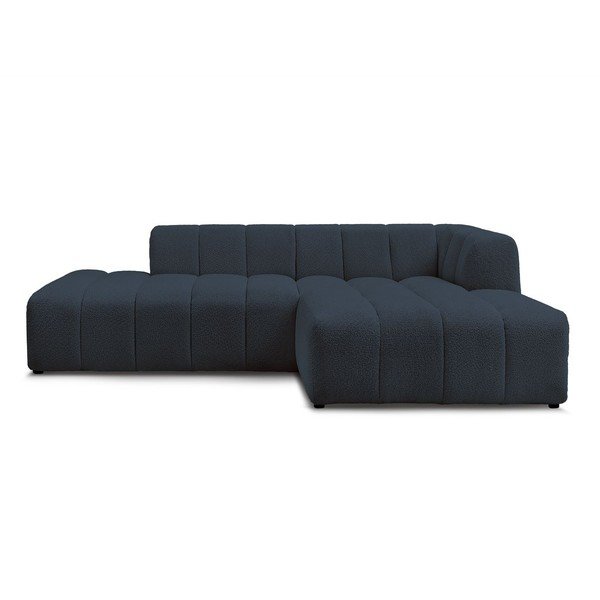 Divano angolare blu scuro (penisola a destra/chaise lounge) con rivestimento in bouclé Annecy – Bobochic Paris