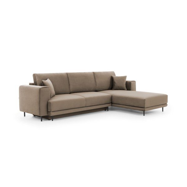 Divano angolare marrone chiaro allungabile/con contenitore (con penisola a destra/con chaise lounge) e rivestimento in velluto Dalia – ELTAP-image-2
