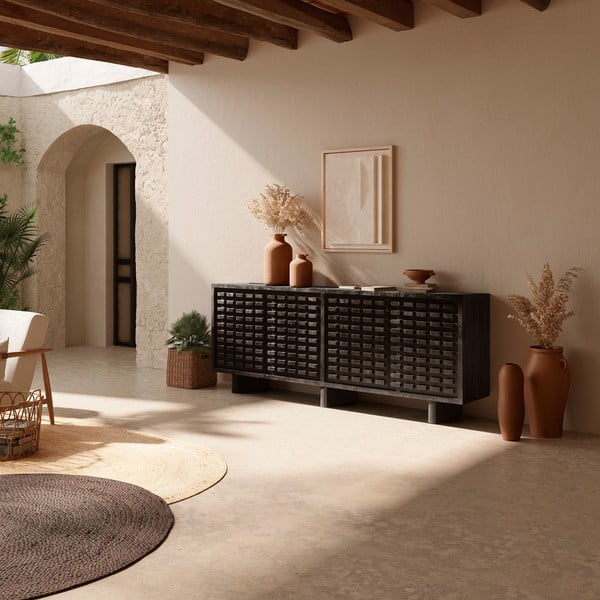 Cassettiera nera in mango massiccio 200x80x40 cm Inaya – MOME-image-1